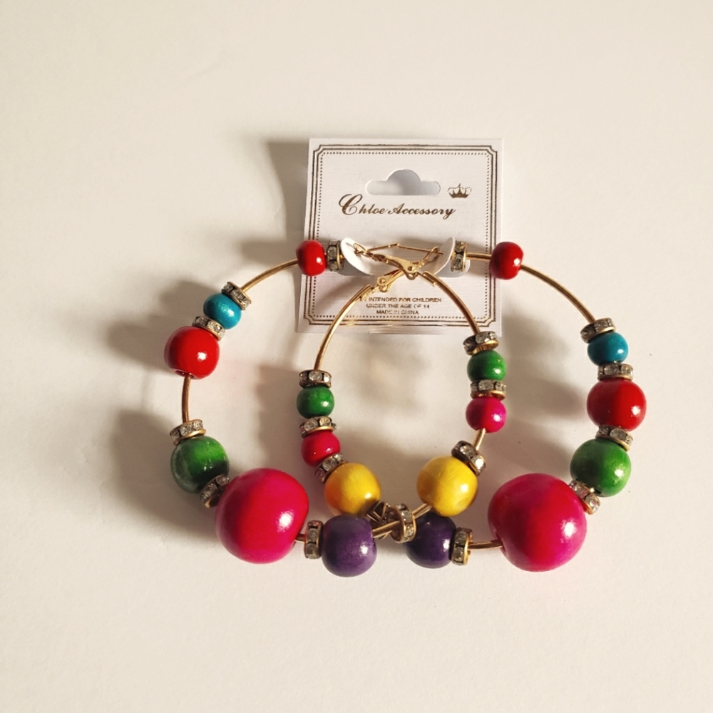 Women's Multi colored Beaded Hoop Earrings